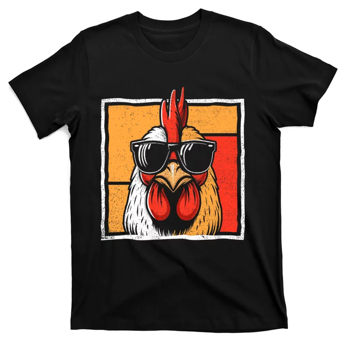 Chicken Lover Rooster Animal Chicken Sunglasses Retro Vintage Funny For Farmer T-Shirt