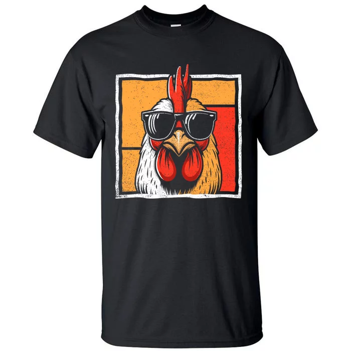 Chicken Lover Rooster Animal Chicken Sunglasses Retro Vintage Funny For Farmer Tall T-Shirt