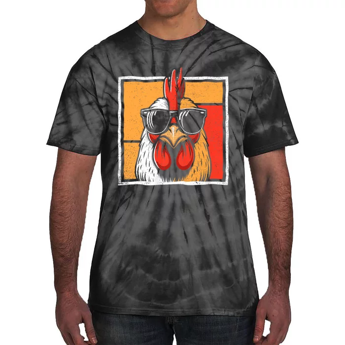 Chicken Lover Rooster Animal Chicken Sunglasses Retro Vintage Funny For Farmer Tie-Dye T-Shirt