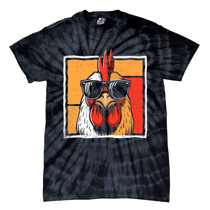 Chicken Lover Rooster Animal Chicken Sunglasses Retro Vintage Funny For Farmer Tie-Dye T-Shirt