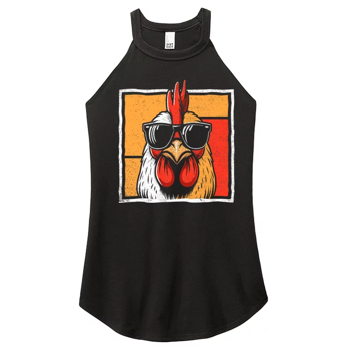 Chicken Lover Rooster Animal Chicken Sunglasses Retro Vintage Funny For Farmer Women’s Perfect Tri Rocker Tank