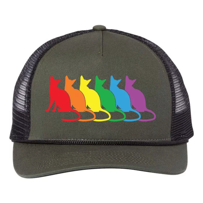 Cats Lgbtq Rainbow Pride Lesbian Lgbt Proud Cat Mom Dad Gift Retro Rope Trucker Hat Cap