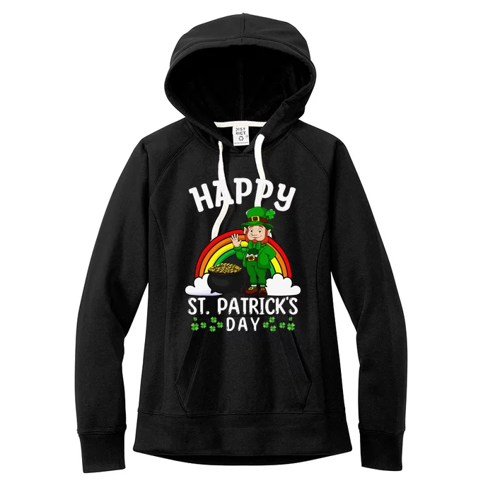 Cute Lucky Rainbow Leprechaun Happy Saint Patrick's Day Women's Fleece Hoodie