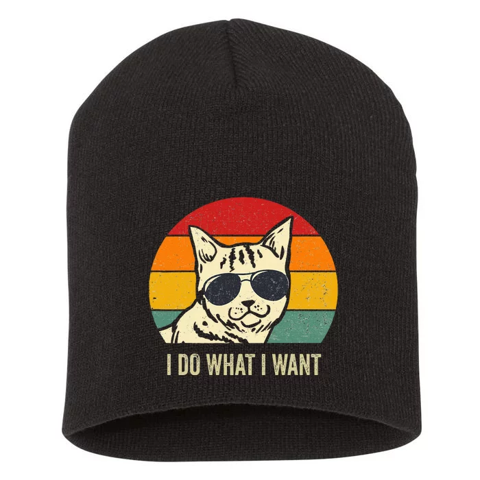 Cat Lovers Retro Vintage I Do What I Want Funny Cat Short Acrylic Beanie