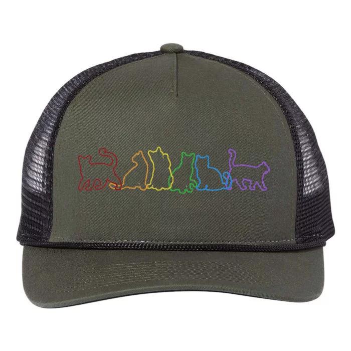 Cat LGBT Rainbow Cat Daddy Cat Mom Cat Lovers Funny Cat Retro Rope Trucker Hat Cap