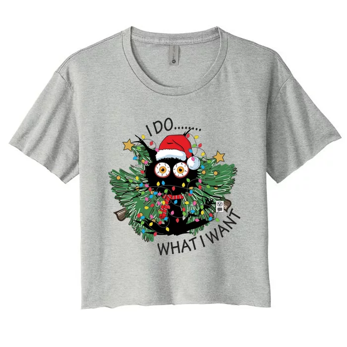 Cat Lovers Retro I Do What I Wangift Funny Cat Christmas Cute Gift Women's Crop Top Tee