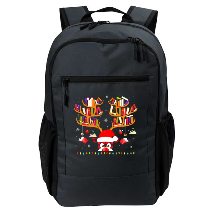 Christmas Library Red Plaid Reindeer Librarian Book Lover Daily Commute Backpack