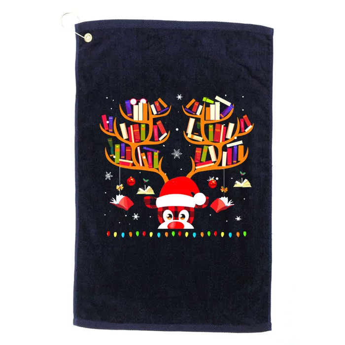 Christmas Library Red Plaid Reindeer Librarian Book Lover Platinum Collection Golf Towel