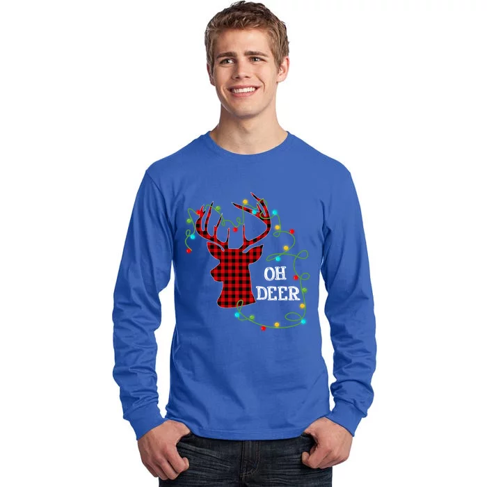 Christmas Light Reindeer Rudolph Oh Deer Antlers Plaid Gift Tall Long Sleeve T-Shirt