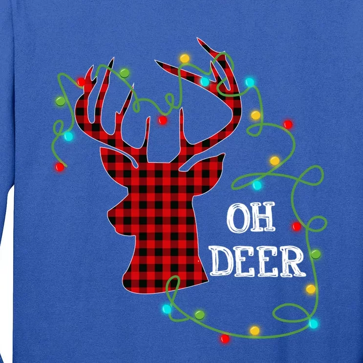 Christmas Light Reindeer Rudolph Oh Deer Antlers Plaid Gift Tall Long Sleeve T-Shirt