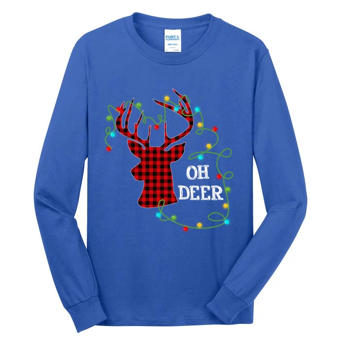 Christmas Light Reindeer Rudolph Oh Deer Antlers Plaid Gift Tall Long Sleeve T-Shirt