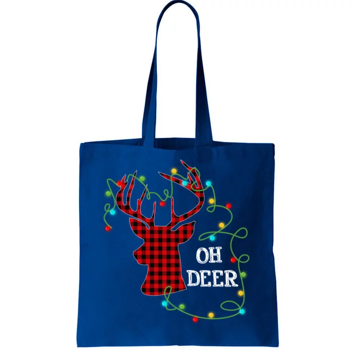 Christmas Light Reindeer Rudolph Oh Deer Antlers Plaid Gift Tote Bag