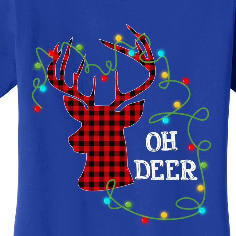 Christmas Light Reindeer Rudolph Oh Deer Antlers Plaid Gift Women's T-Shirt