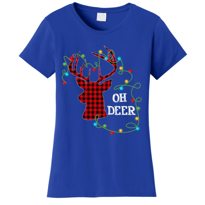 Christmas Light Reindeer Rudolph Oh Deer Antlers Plaid Gift Women's T-Shirt