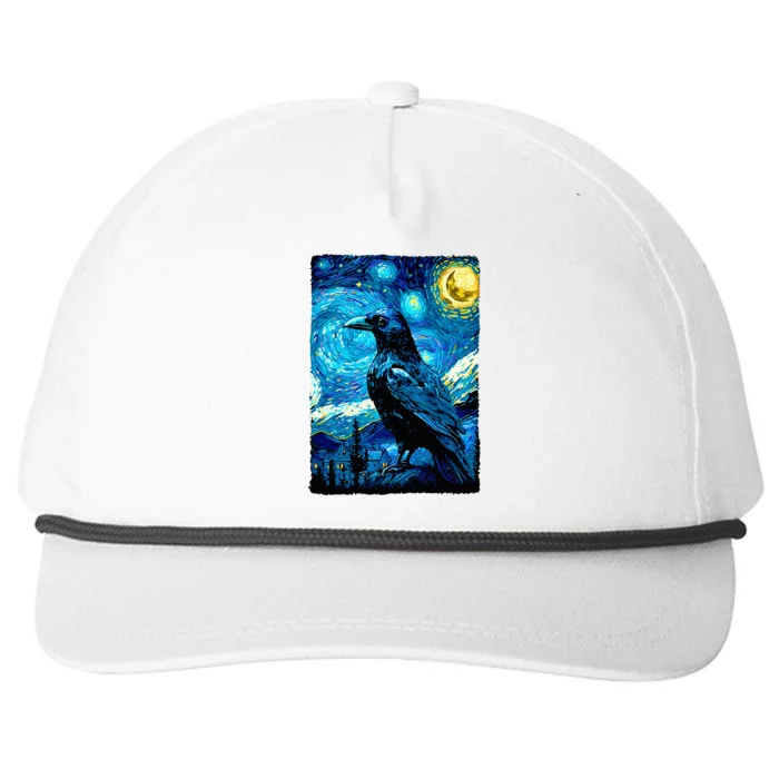 Crow Lover Raven Starry Night Style Painting Van Gogh Snapback Five-Panel Rope Hat