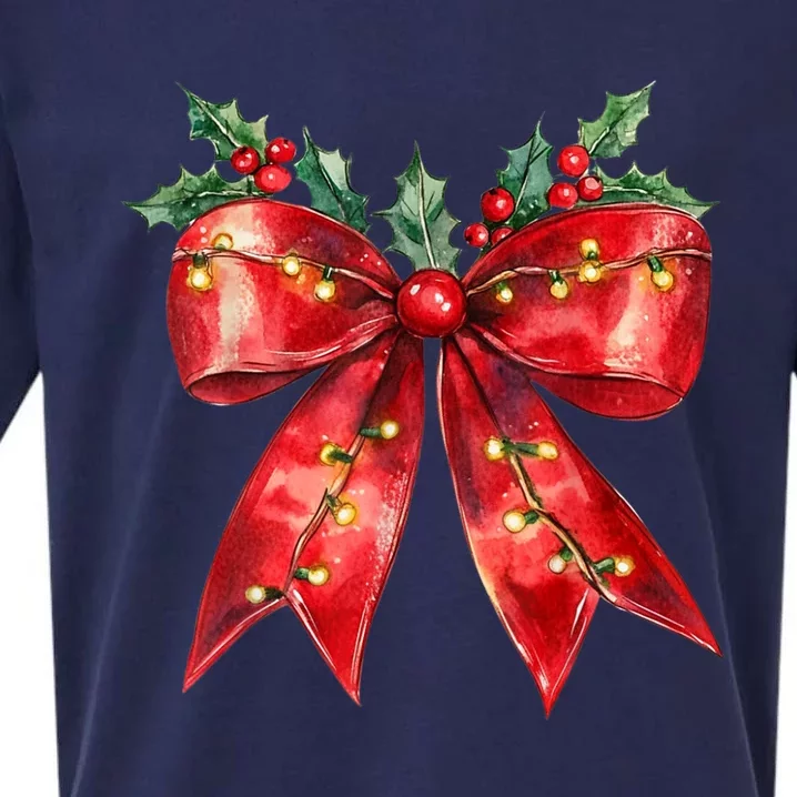 Christmas Lights Red Coquette Bow Xmas Gift Sueded Cloud Jersey T-Shirt