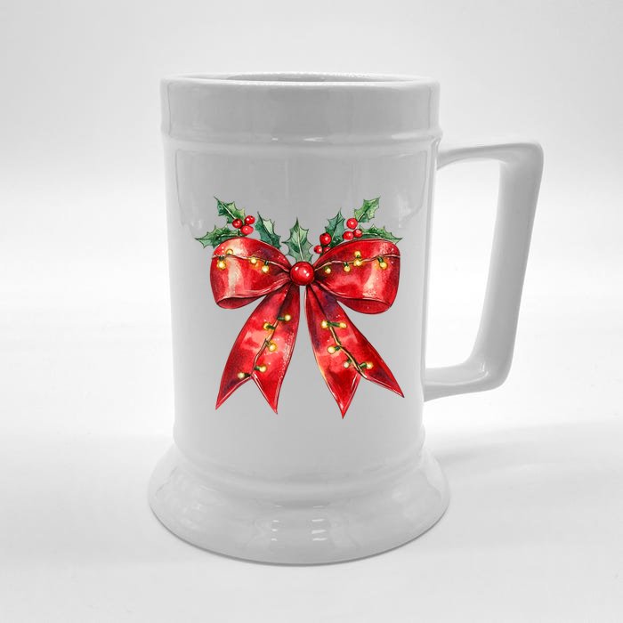 Christmas Lights Red Coquette Bow Xmas Gift Front & Back Beer Stein