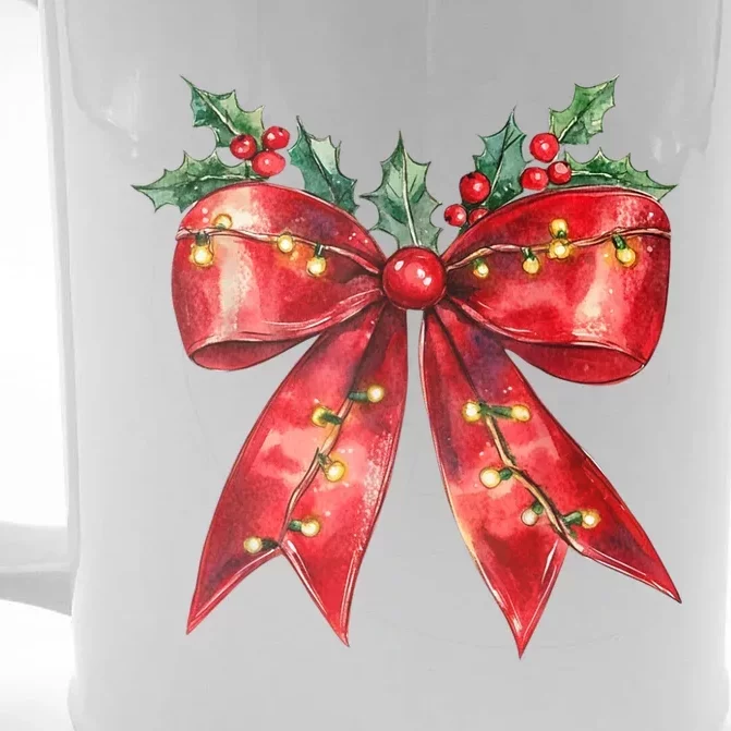 Christmas Lights Red Coquette Bow Xmas Gift Front & Back Beer Stein