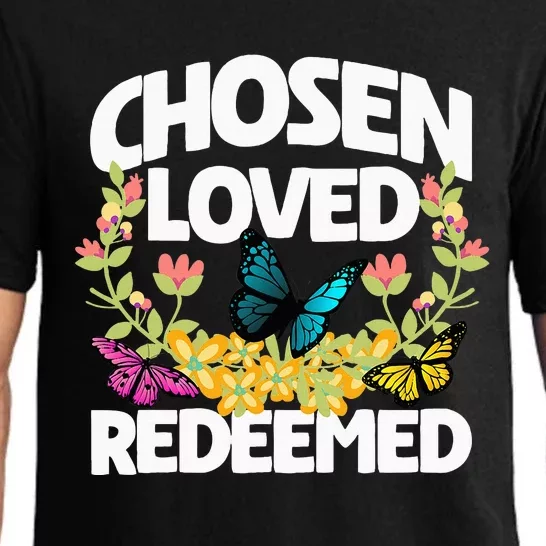 Chosen Loved Redeemed Butterfly Flower Religious Christian Pajama Set