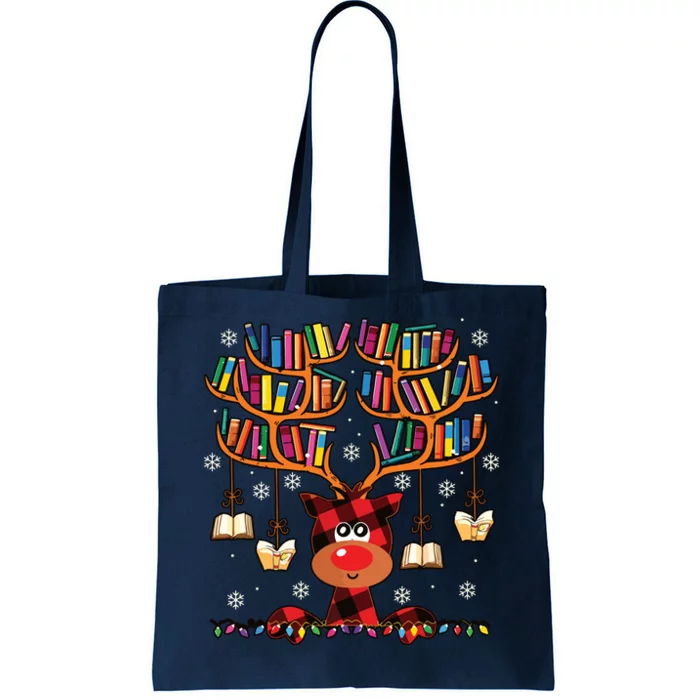 Christmas Librarian Reindeer Matching Family Book Lover Xmas Tote Bag