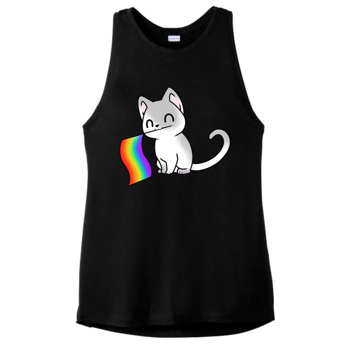 Cat Lgbt Rainbow Flag Pride Month Ladies Tri-Blend Wicking Tank