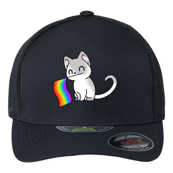 Cat Lgbt Rainbow Flag Pride Month Flexfit Unipanel Trucker Cap