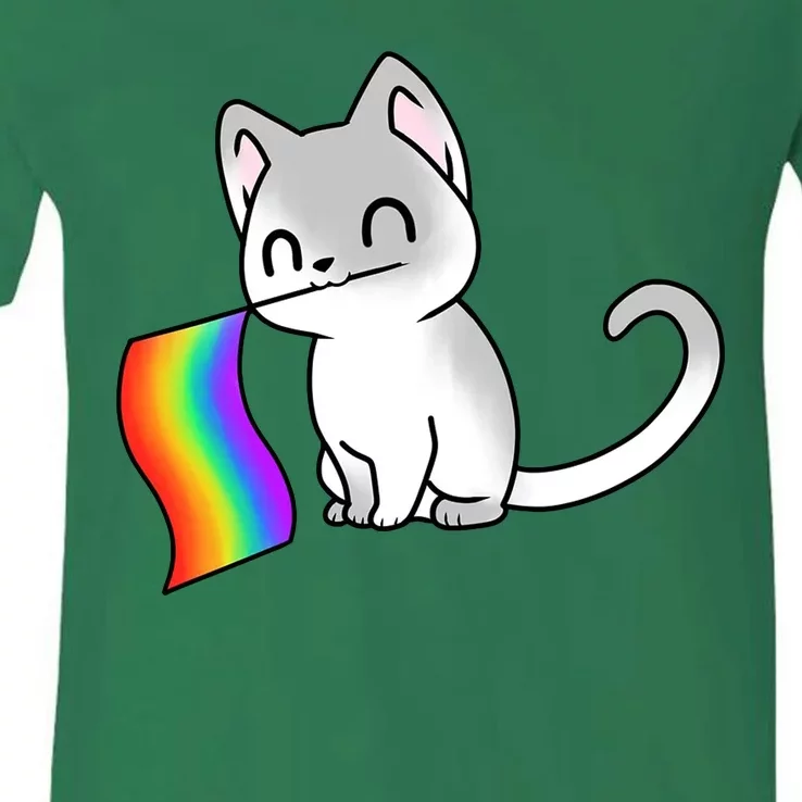 Cat Lgbt Rainbow Flag Pride Month V-Neck T-Shirt