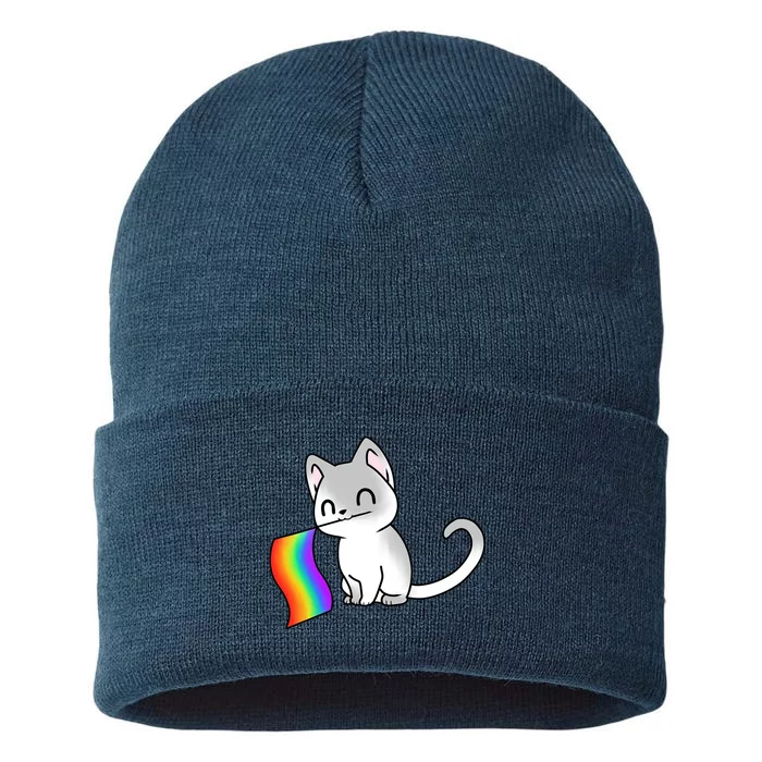 Cat Lgbt Rainbow Flag Pride Month Sustainable Knit Beanie