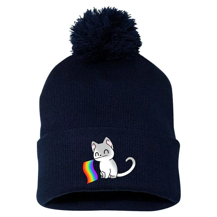 Cat Lgbt Rainbow Flag Pride Month Pom Pom 12in Knit Beanie