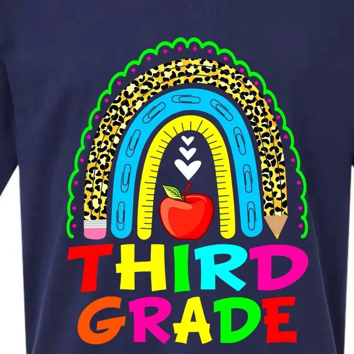 Cute Leopard Rainbow Funny Third Grade Teacher Sueded Cloud Jersey T-Shirt