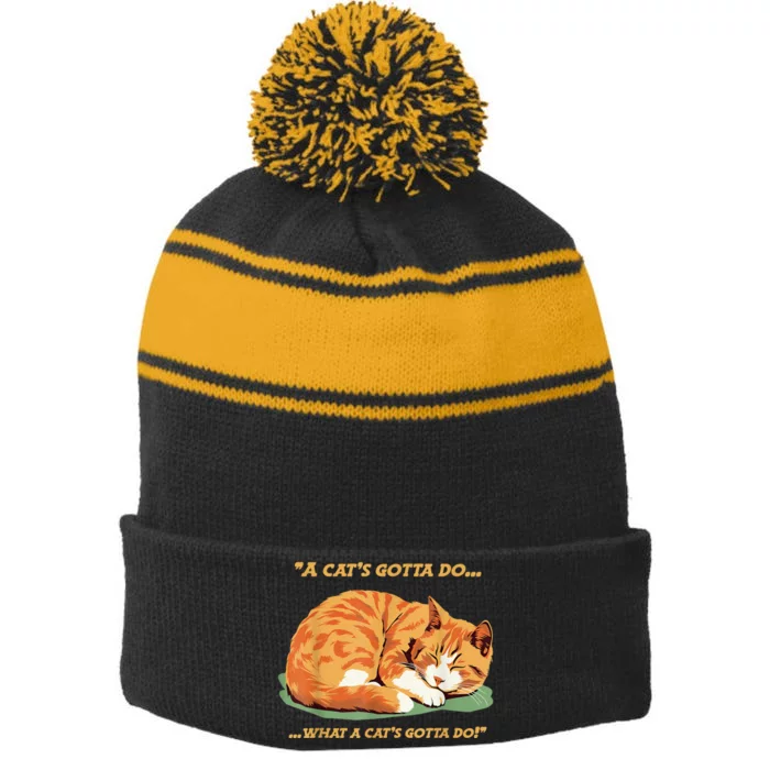 Cat Lover Sleeping Cat A Cats Gotta Do Funny Cat Saying Stripe Pom Pom Beanie