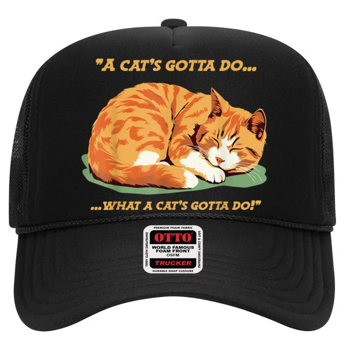 Cat Lover Sleeping Cat A Cats Gotta Do Funny Cat Saying High Crown Mesh Trucker Hat