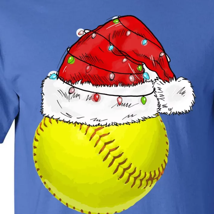 Christmas Lights Softball Santa Hat Xmas Catcher Xmas Cute Gift Tall T-Shirt