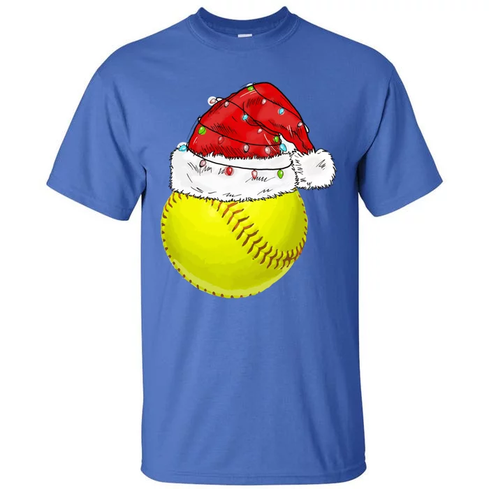 Christmas Lights Softball Santa Hat Xmas Catcher Xmas Cute Gift Tall T-Shirt