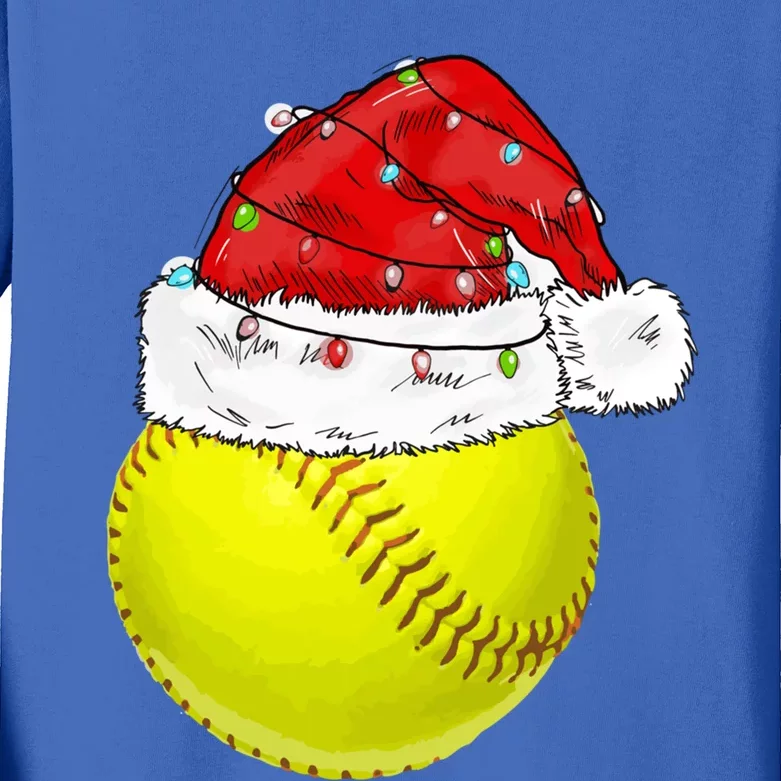 Christmas Lights Softball Santa Hat Xmas Catcher Xmas Cute Gift Kids Long Sleeve Shirt