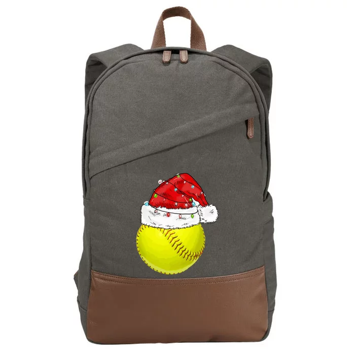 Christmas Lights Softball Santa Hat Xmas Catcher Xmas Cute Gift Cotton Canvas Backpack