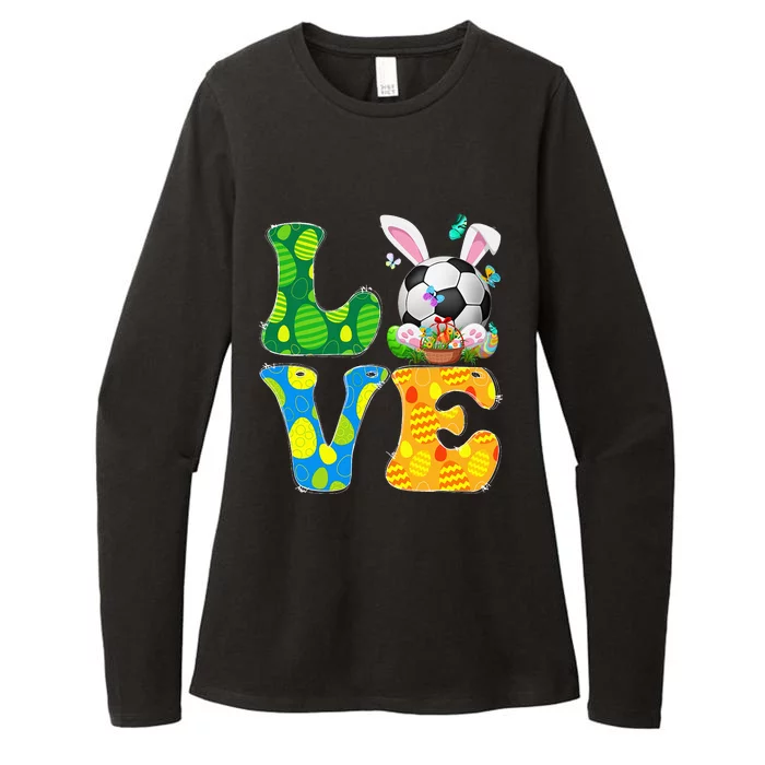 Cute Love Soccer Ball With Bunny Ears Easter Day Womens CVC Long Sleeve Shirt