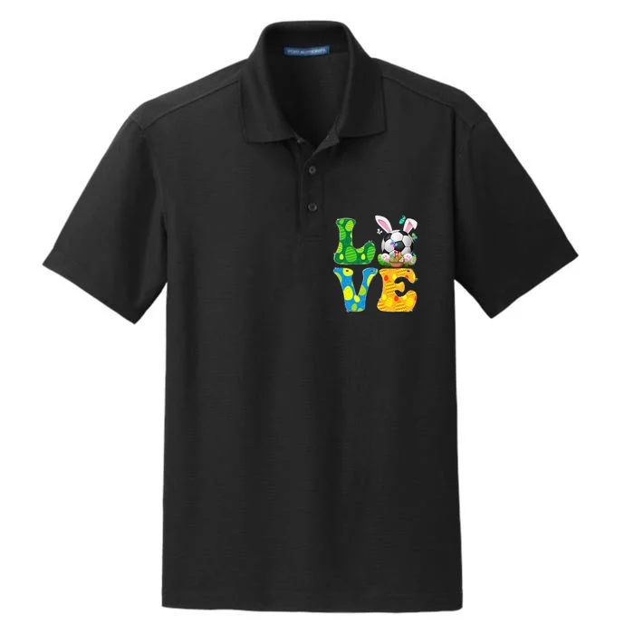 Cute Love Soccer Ball With Bunny Ears Easter Day Dry Zone Grid Performance Polo