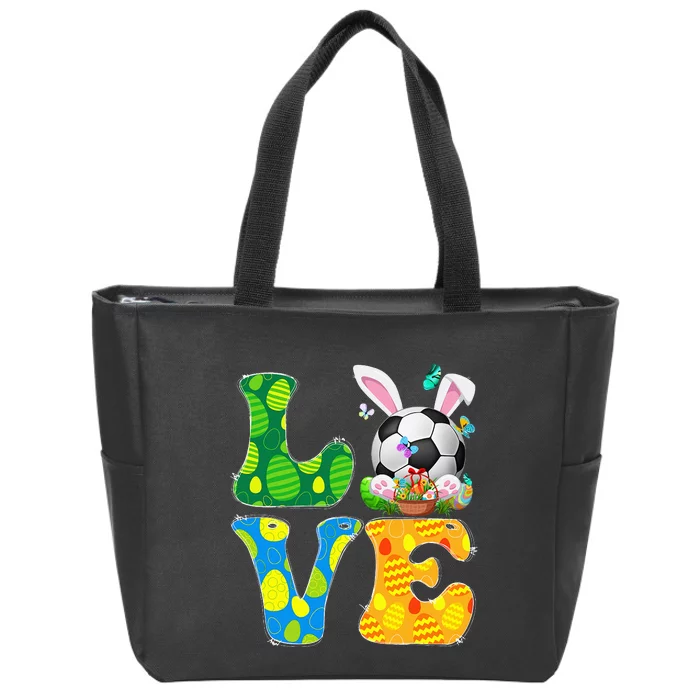 Cute Love Soccer Ball With Bunny Ears Easter Day Zip Tote Bag