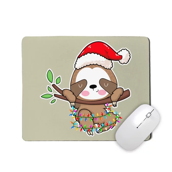 Christmas Lights Sloth Wearing Xmas Hat Sloth Lover Mousepad