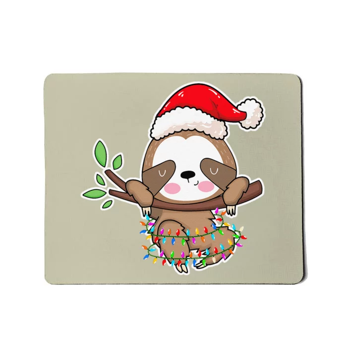 Christmas Lights Sloth Wearing Xmas Hat Sloth Lover Mousepad