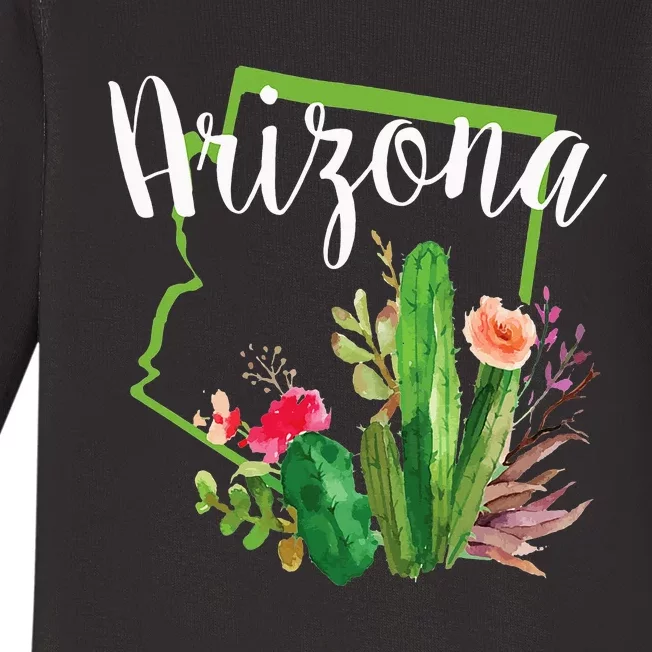 Cute Love State Of Arizona Blooming Cactus Flowers Baby Long Sleeve Bodysuit