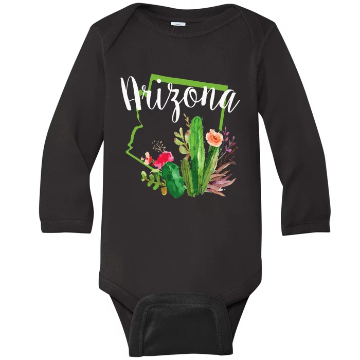 Cute Love State Of Arizona Blooming Cactus Flowers Baby Long Sleeve Bodysuit