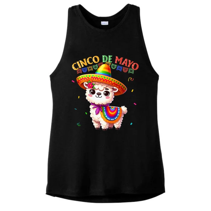 Cute Llama Sombrero Cinco De Mayo Ladies Tri-Blend Wicking Tank