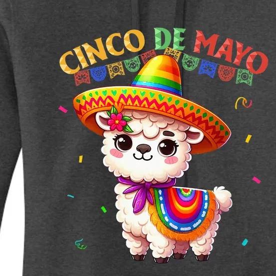 Cute Llama Sombrero Cinco De Mayo Women's Pullover Hoodie