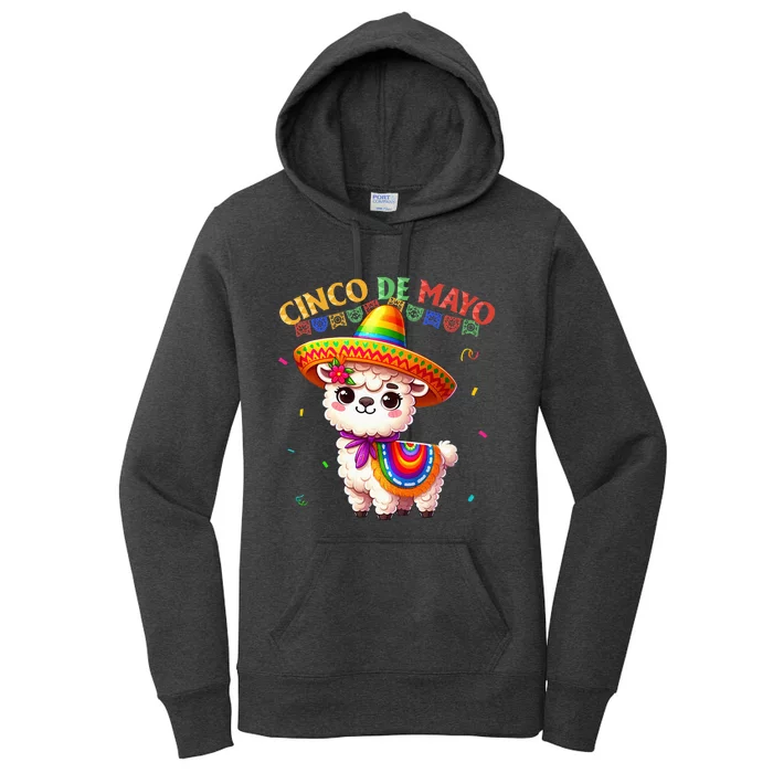 Cute Llama Sombrero Cinco De Mayo Women's Pullover Hoodie