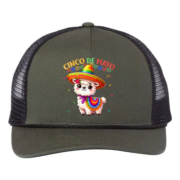 Cute Llama Sombrero Cinco De Mayo Retro Rope Trucker Hat Cap