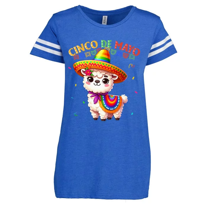 Cute Llama Sombrero Cinco De Mayo Enza Ladies Jersey Football T-Shirt