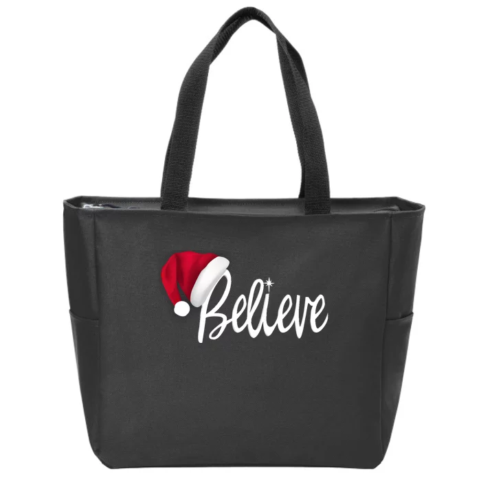 Christmas Long Sleeve TShirt Believe In Santa Claus Shirt Zip Tote Bag