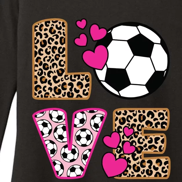 Cute Love Soccer Leopard Print Women Girl Soccer Womens CVC Long Sleeve Shirt